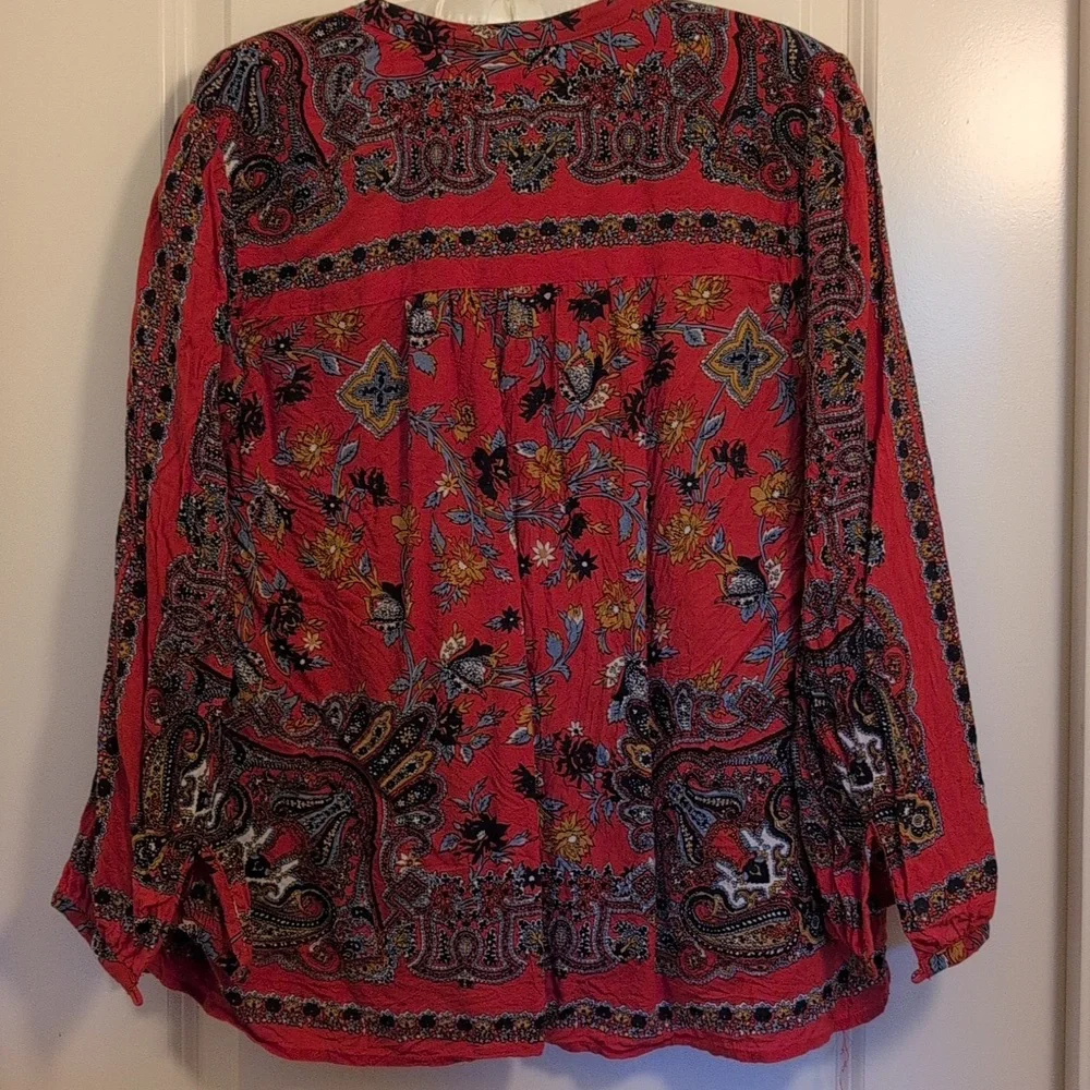 Lucky Brand Paisley Split Neck Blouse, 100% Modal - Picture 7 of 11